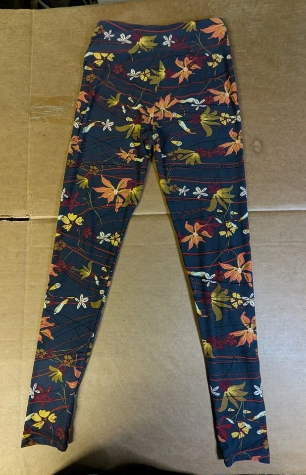 Women's LuLaroe Fall Colors Pattern Leggings One Size Brown Yellow Red - Image 2 of 4