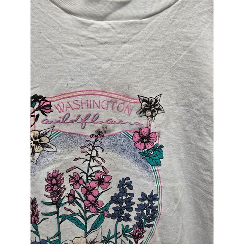 Camisa Vintage Estampado de Prueba Jerzees Washington Wildflowers Gráfico Blanco XL Camiseta - Imagen 3 de 11