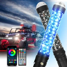 2Pcs 1FT Thick RGB LED Fat Whip Light + Strobe Lights For Can Am Polaris RZR UTV