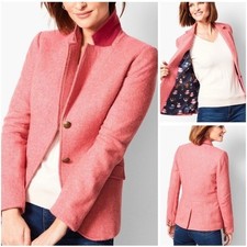 Talbots Womens Aberdeen Wool Blazer Pink Herringbone 8P Preppy Academia Classic
