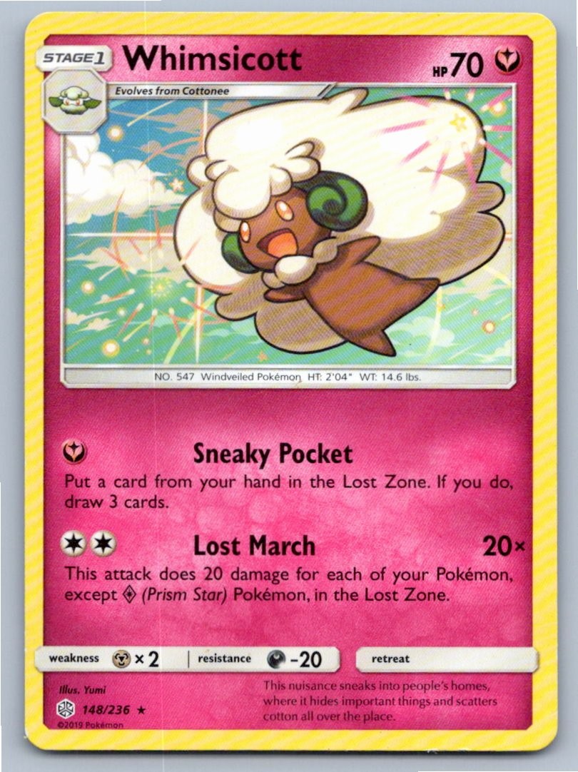 2019 POKEMON WHIMSICOTT COSMIC ECLIPSE 148/236 R LP A80231 FREE S&H
