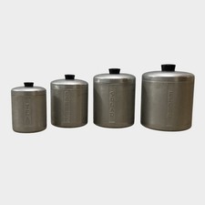 Vintage Aluminum Kitchen Canisters Mid-Century Modern, Coffee, Tea, Sugar, Flour