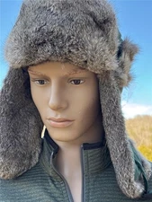 Mad Bomber Olive Trapper Hat Gray Rabbit Fur Trimmed Ear Flaps XL Warm!