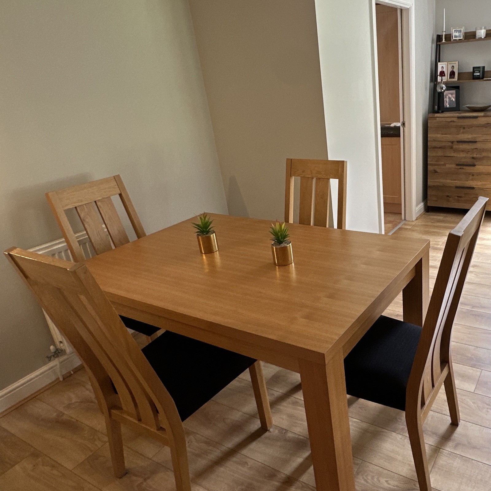 Rectangular Medium Solid Oak Wood Brown Dining Table with 4 Chairs Set Seats 4 