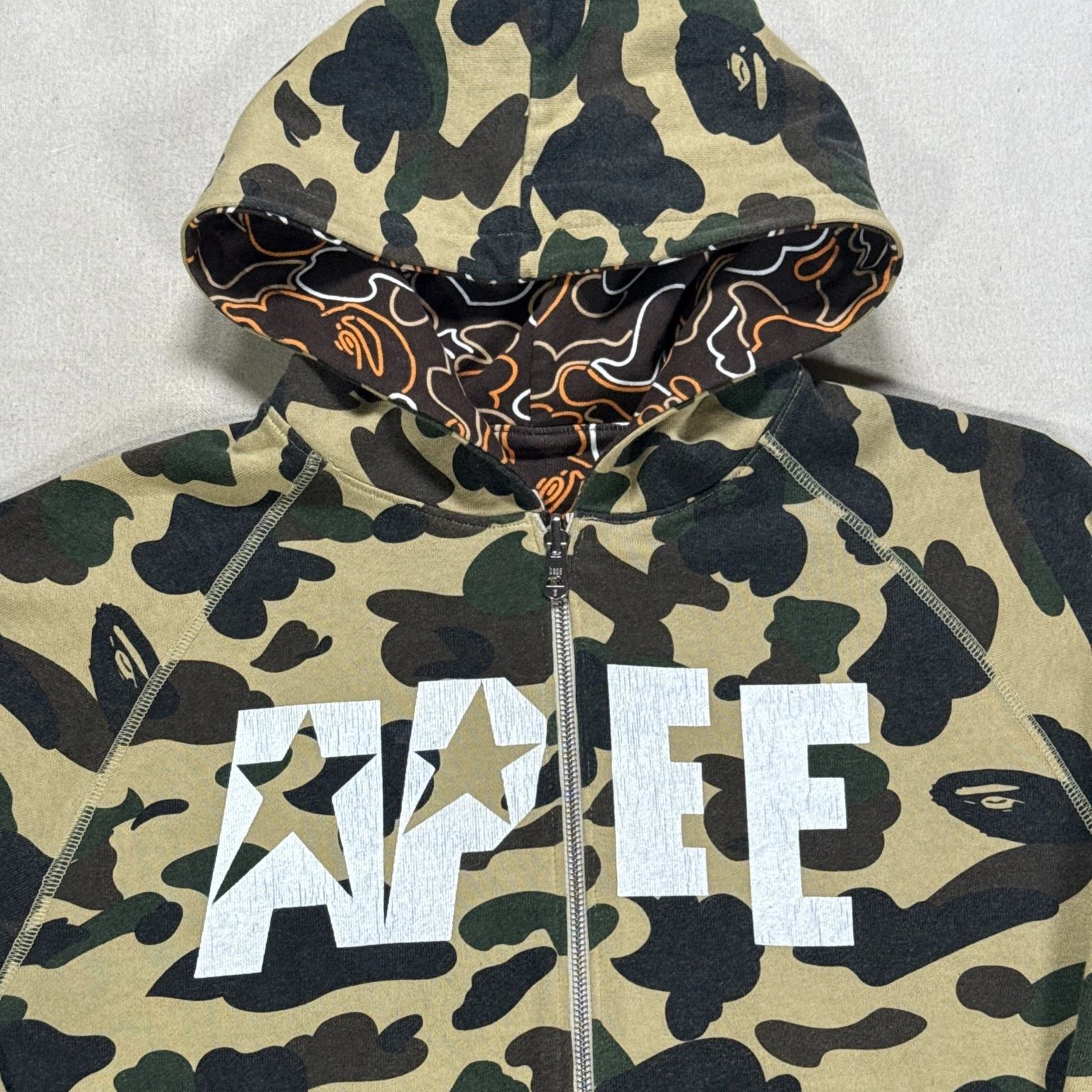 A Bathing Ape Reversible Jacket Mens Small Camo Hoodie Full Zip Pockets - product detail image 11
