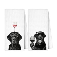 Funny Black Labrador Retriever Wine Kitchen Towels 16x24 Inch Black Lab