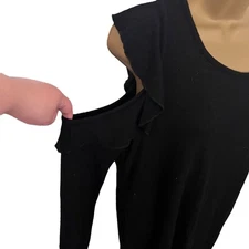 Pleione Cold Shoulder Ruffle Sleeve Top Black L