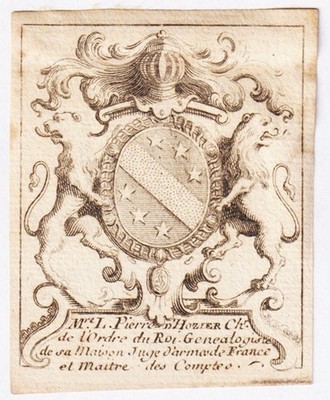 Exlibris D' D'Hozier Paris Genealoge Jude' D'Armes Blason Bookplate Engraving