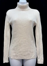 George Women Size M Pullover Long Sleeve Ribbed Turtleneck Top Oatmeal Stretchy