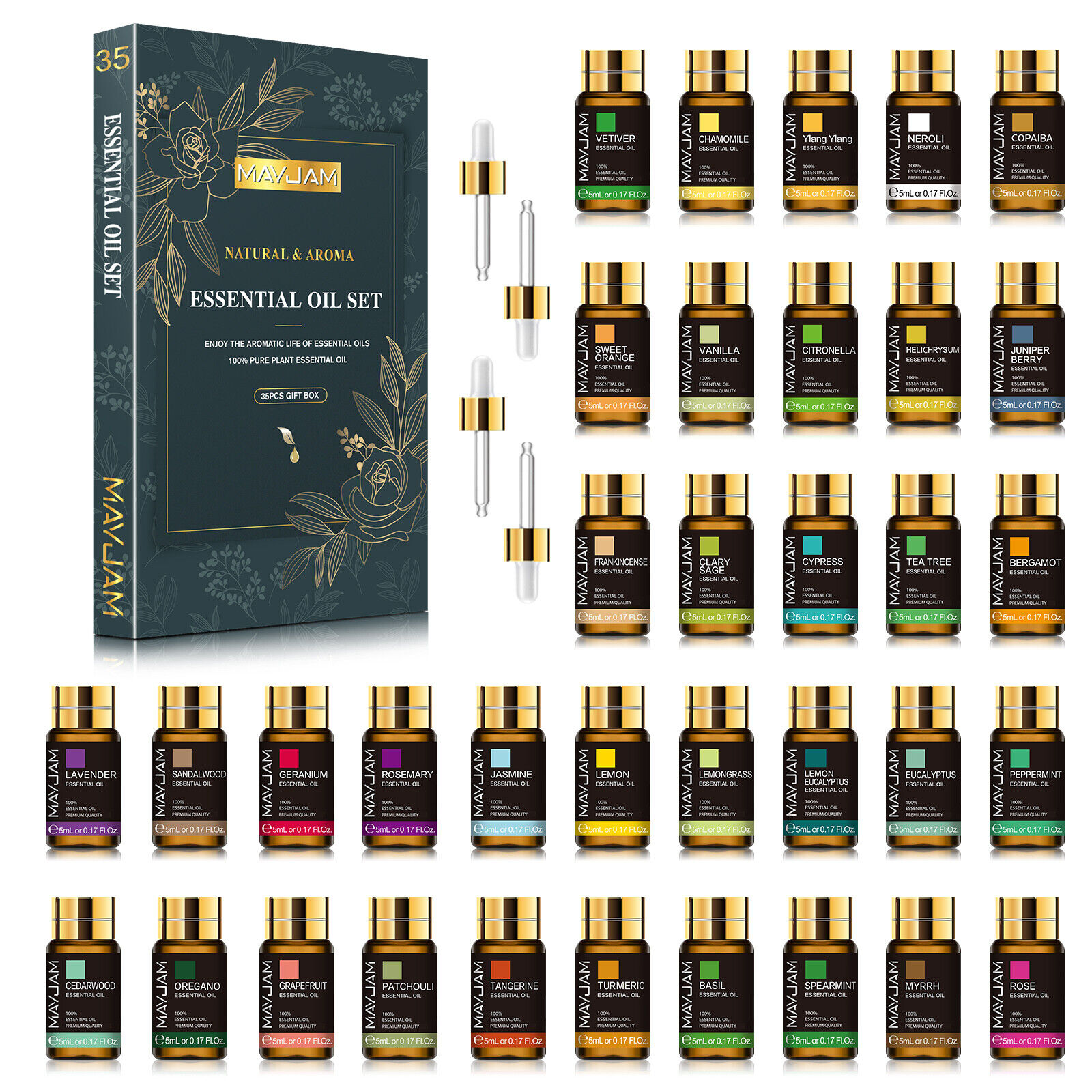 35Pcs 5Ml Pure Essential Oil Set Aromatherapy Diffuser Fragrance Oils Gift Set