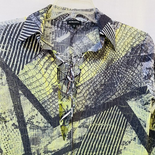 Komarov Green Crinkle Blouse Womens Small Lightweight Wedding Party Geometric - Picture 5 of 12