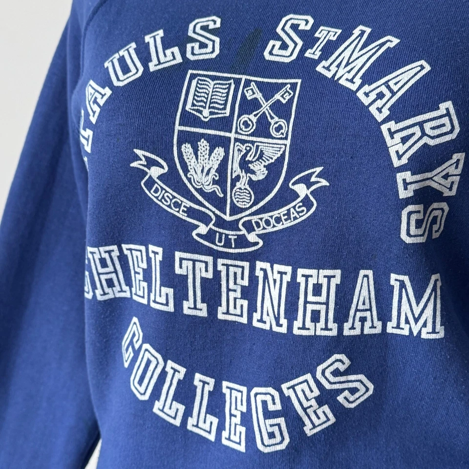 Sudadera vintage para mujer Cheltenham Colleges Inglaterra azul años 70 talla L Foto 4 de 4