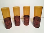 Vtg Spanish Glass With Leather Sleeve Set Of 4 Templar Cross Nautical