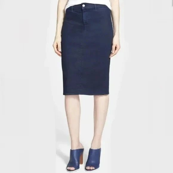 Falda lápiz elástica jean de mezclilla azul J Brand Willa Inkwell abertura trasera talla 25 $188 Foto 3 de 4