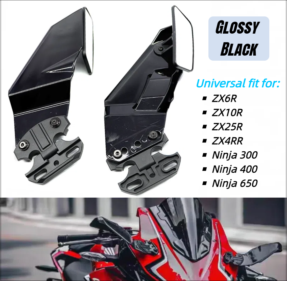 窓型ミラー Motorcycle Wind Wing Glossy Black Rearview Mirrors for Kawasaki