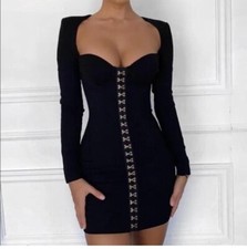 House Of Cb Lala Black Mini Party Dress Size M UK 12