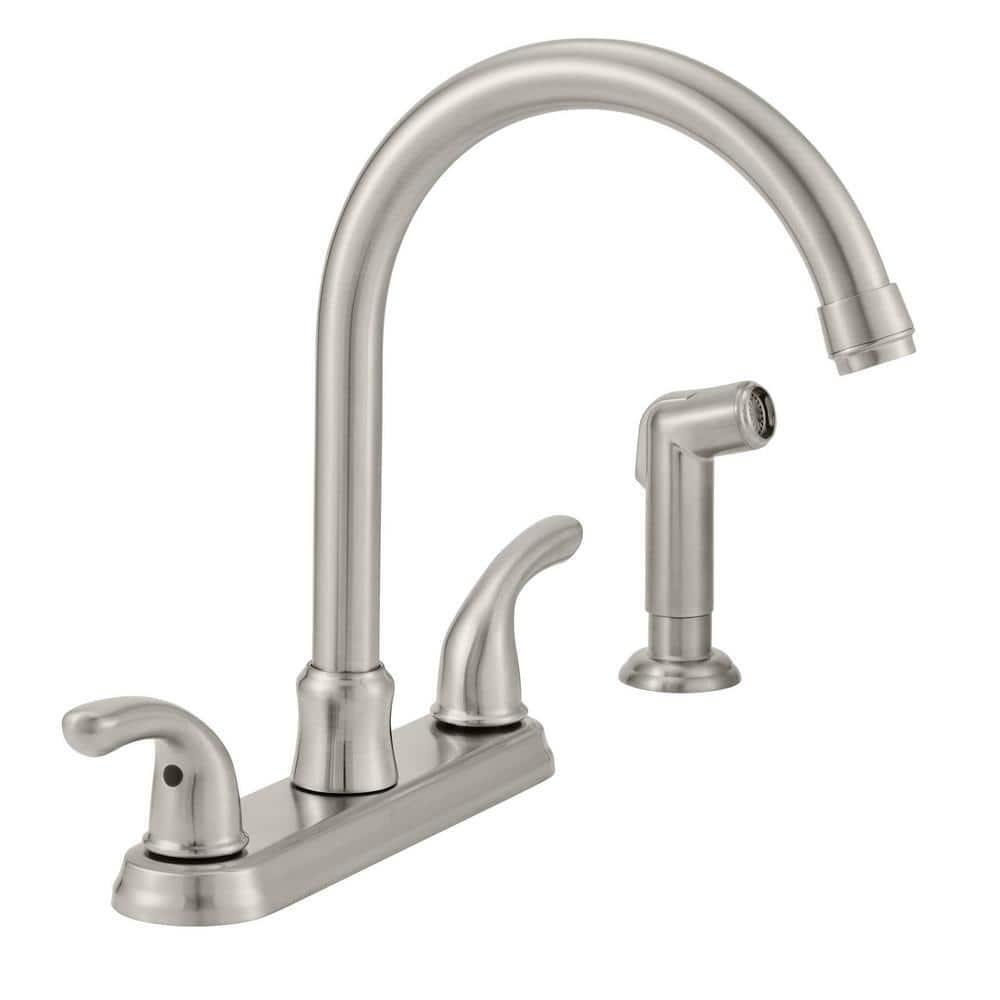 Builders 2-Handle Standard Kitchen Faucet with Sprayer in Stainless Steel Builders 2-Handle Standard Kitchen Faucet with Sprayer in Stainless Steel
