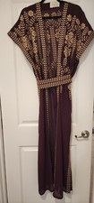 Burgendy embroidered Palestinian Jordanian Abaya Kaftan Thobe with Gold Tatreez