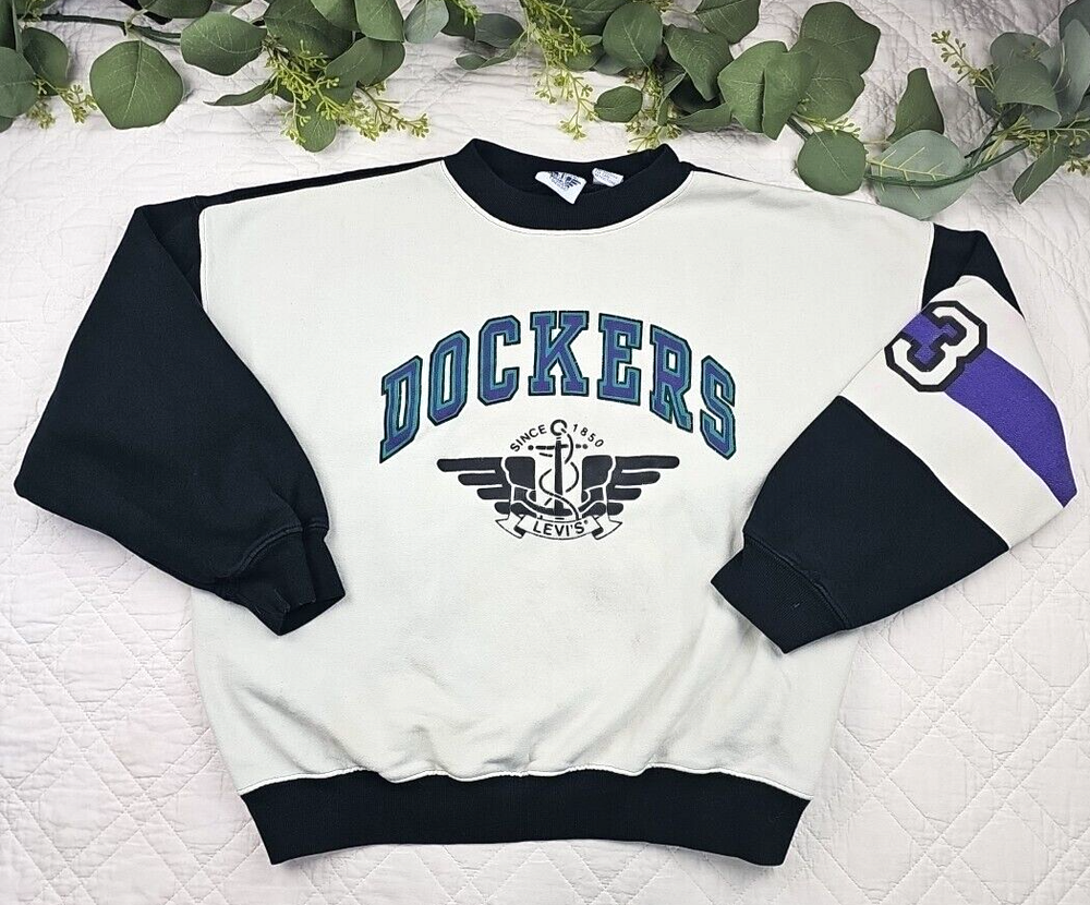 VTG Levi's Dockers White and Black Graphic Sweatshirt Size M Made in Korea