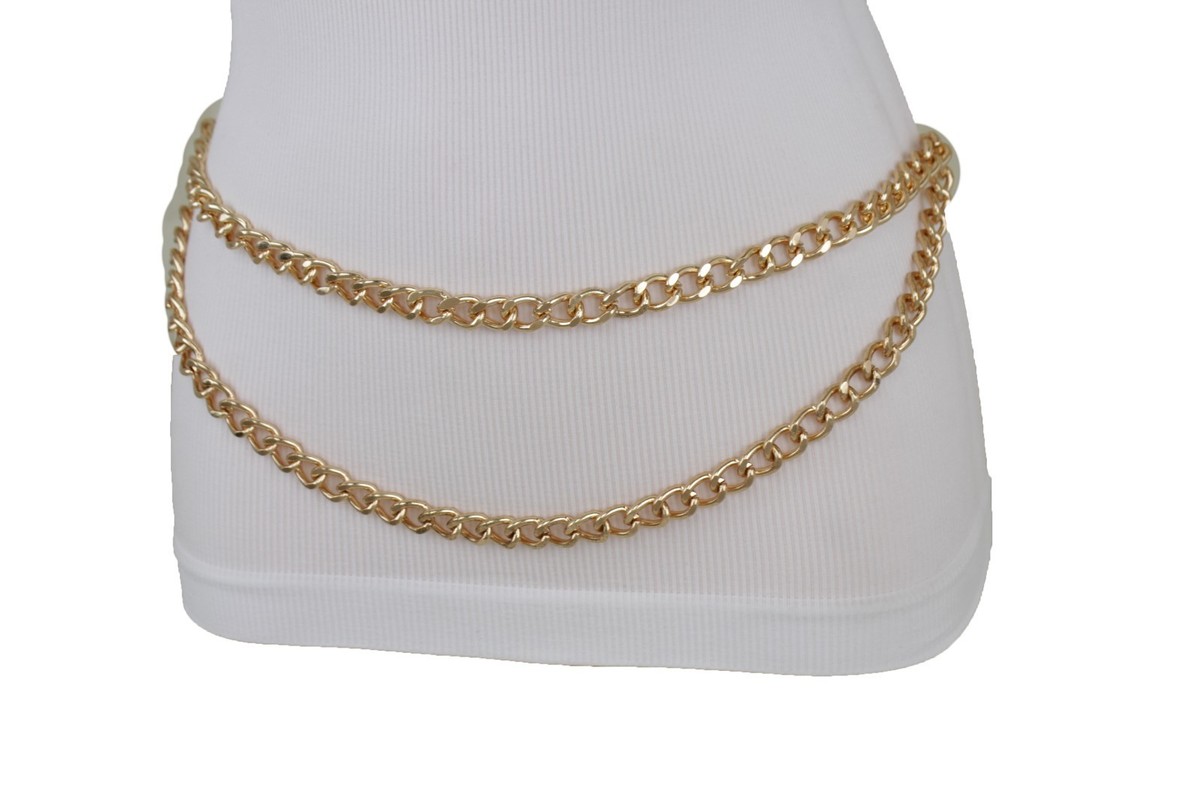 Women Gold Thick Metal Chain Link Fashion Belt Side Strand 