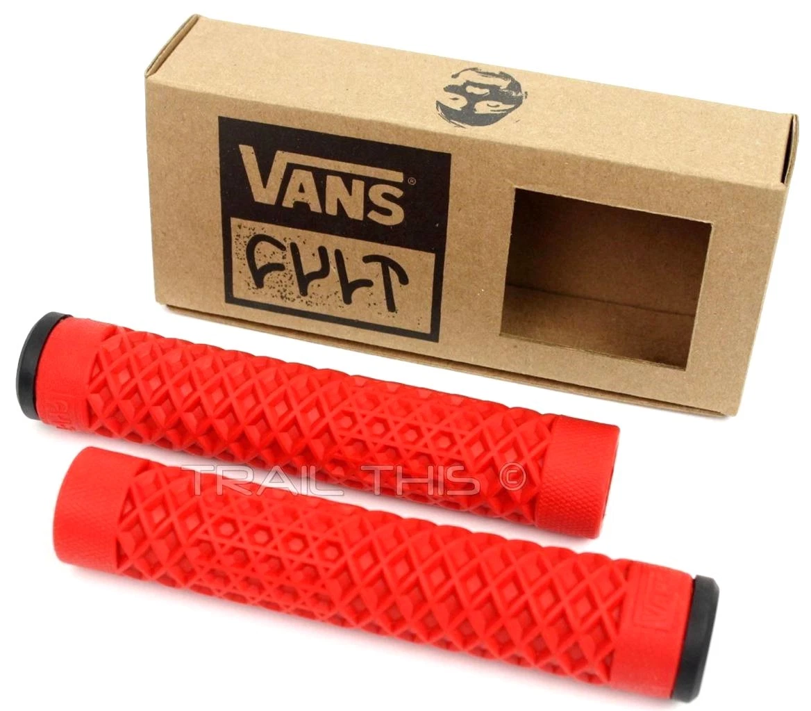 Cult X Vans Flangeless Red Grips w End Plugs Waffle Pattern BMX Bike Scooter