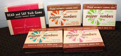 Lot of VTG Flash Cards: Dolch  Arithmetic Popper Numbers; Read & Say Verb Game