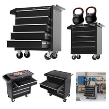 Tool Chest Heavy Duty Cart Steel Rolling Tool Box 5 Drawer Cart (TZ35-BK) Black