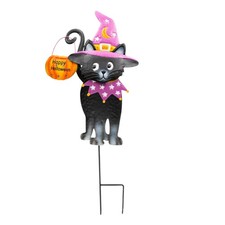 Illuminated Happy Halloween Trick or Treating Black Cat Garden  Yard Stake
