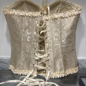 Womens Corset Waist Cincher Bustier Lace Up Lingerie Size M Beige/Tan Brocade