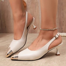 Women's Slingback Kitten Heel Pumps Steel Pointed Toe Slip On Dressy Party Shoes