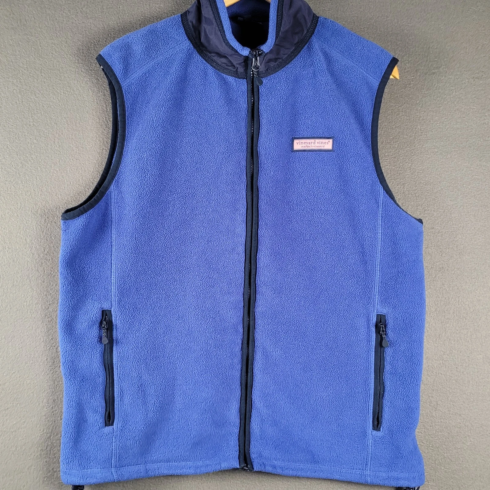 Vineyard Vines Fleece Vest Mens Medium Blue Zip Pockets Preppy Classic