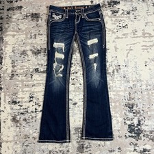 Rock Revival Jovie Boot Cut Jeans Womens Sz 25 Dark Wash Distressed Thick Stitch