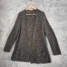 Eileen Fisher Organic Cotton Boucle Cardigan Womens M Black Gray Open Front
