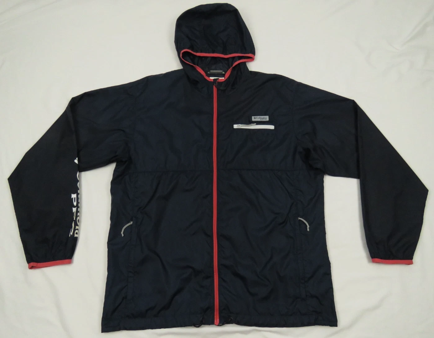 Columbia Packable PFG Spell Out Hooded Full Zip Windbreaker Jacket L