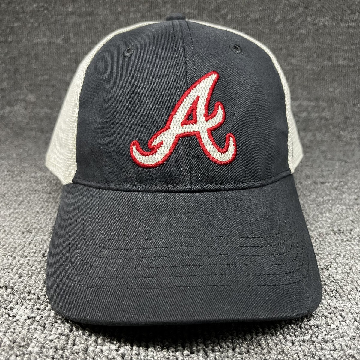 47 Brand Atlanta Braves Script A Mesh Trucker Adjustable Hat Cap Black Cream
