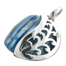 925 Sterling Silver Blue Mother Of Pearl Turbo Shell Sterling Pendant, 1 1/4"