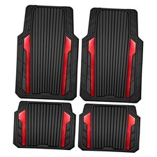 Heavy Duty Rubber Car Mats Metallic, Aluminum Film All Weather Floor BLack Red