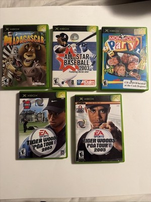 Xbox Game Lot: Tiger Woods 03, 05, Monopoly, Madagascar, All Star Baseball