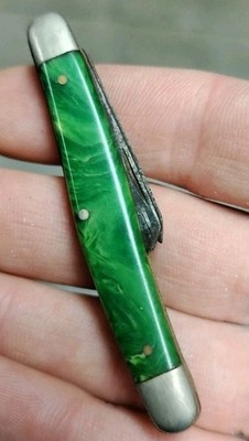 Vtg 2 USA Made Blade Fishing Knife Needs To Be Restored Green Marble 5.5'' 