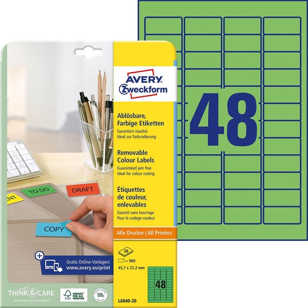 Avery Zweckform Etiketten L6040-20 GrüN 45,7 X 21,2 Mm, 20 Blatt-image