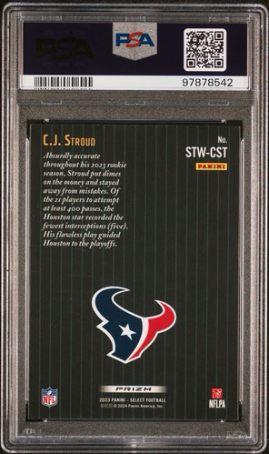 2023 Panini Select CJ Stroud Score Throwback VERO ARGENTO Prizm Rookie RC PSA 10 - Foto 2 di 3