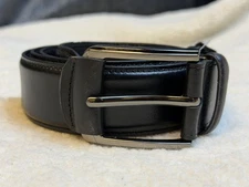 Premium Black Genuine Leather Plain Belt with Classic Silver Buckle Size L