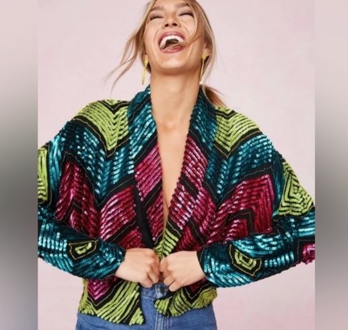 Nasty Gal Vibrant Multi Color NEW Bright Sequin Chevron Party Jacket Blazer 6 S