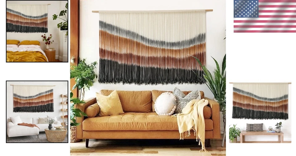 Colgante de pared grande de macramé artesanal - tapiz bohemio tie-dye 57" W x 35" L Foto 2 de 4