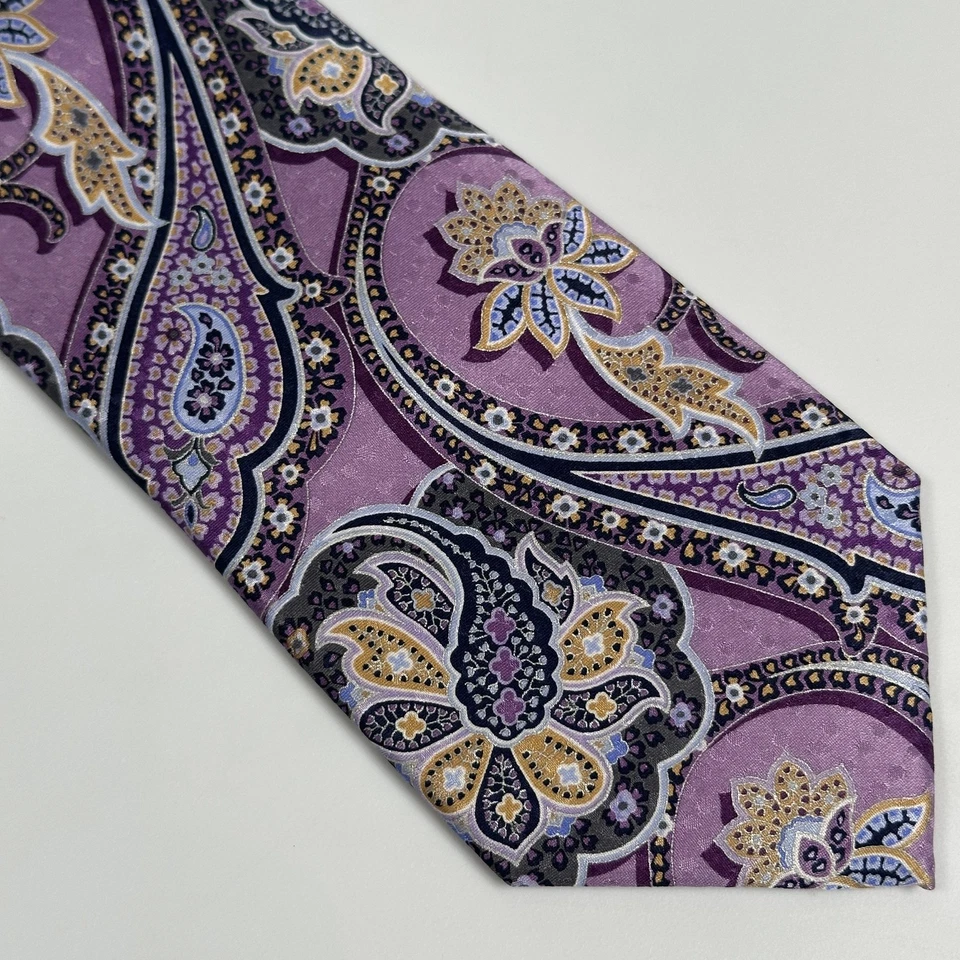 Nordstrom Men Tie 100% Silk Paisley Purple Gold Floral Handmade Necktie 3.2 x 60 - Image 4 of 4