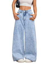 Women's Baggy Jeans Wide Leg Denim Pants Vintage Y2k 90s Hip Hop Light Blue XXL