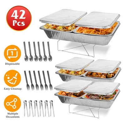 Set Of 42Pcs Disposable Chafing Dish Buffet Set Chafing Servers With Covers Spoo