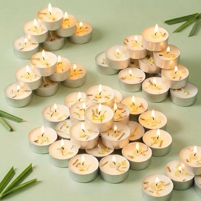 Citronella Scented Tealight Candles Outdoor, 64 Pack - 4-Hour White Tea Lights