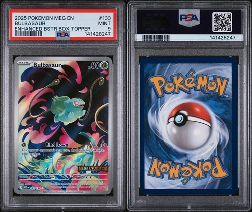 2025 POKEMON MEG EN-MEGA EVOLUTION #133 BULBASAUR ENHANCED BSTR BOX TOPPER PSA 9