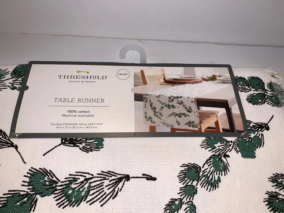 THRESHOLD 14"x72" Nordic Pine Table Runner GREEN/WHITE Christmas NWT Dining Room - Image 3 of 4